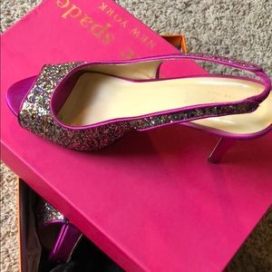 Kate Spade Glitzy Multi Glitter Fuschia heels